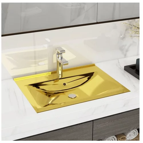  Umivalnik z odprtino za odtekanje 60x46x16 cm keramičen zlat