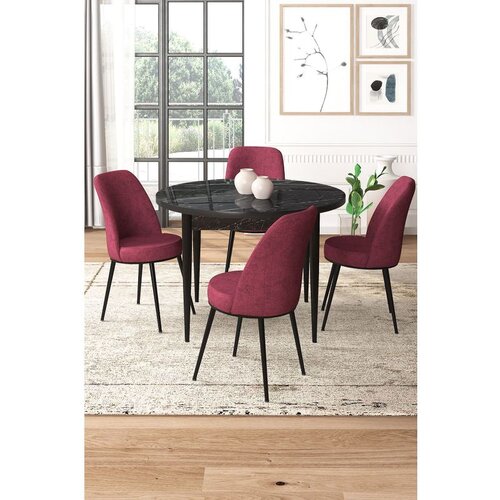 Hanah home Tor - Black Marble, Burgundy Black MarbleBurgundy Dining Table & Chairs Set (5 Pieces) Cene