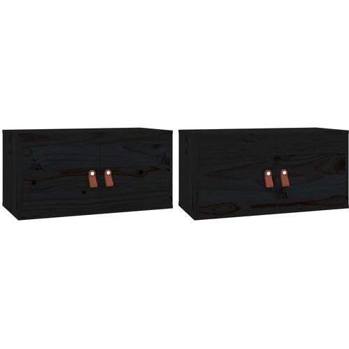 Maison Chic Stenska omarica - Zidna omarica 2 kosa črna 60x30x30 cm trdna borovina iu61, (22062403) Slike