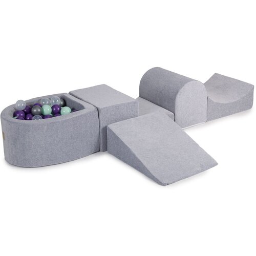MeowBaby 4-delni penasti igralni komplet Foam Playground z majhnim bazenom z žogicami, 100 žogic, žamet, svetlo siva: vijolična/mint/rastlinska/prozor, (21295225) Cene