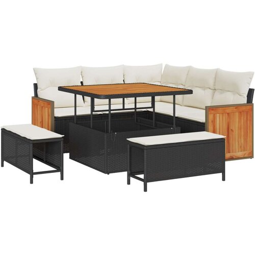  8-dijelni set sofe za vrt s jastučićima Crna Poli Ratan Akacija  2-sjedalna sofa za vrt s jastučićima Crna Poli Ratan  3-dijelni Cijene
