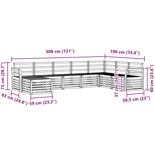  Set vanjskih sofa 8 kom. Prirodna Smeđa 308 x 190 x 73 cm Slike