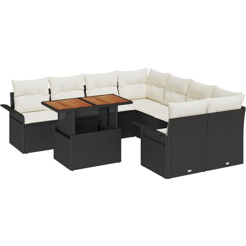 vidaXL 9-delni vrtni sofa komplet s blazinami črn poli ratan, 2-sedežna vrtna sofa s shrambo in blazinami črn poli ratan Cene