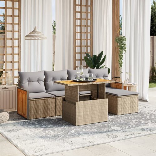 VidaXL 6-dijelni set vrtnih sofa s jastucima bež od poliratana Slike