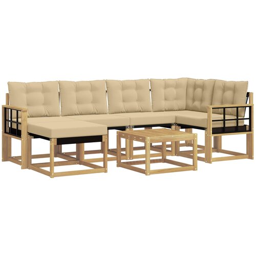 vidaXL Zunanja garnitura za sedenje z blazino 7 pcs Bela in bež, (5000281630) Cene