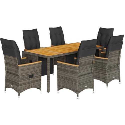 vidaXL 7-dijelni vrtni bistro set od poliratana s jastucima sivi - Siva 190 x 90 x 75 cm 6 Cene