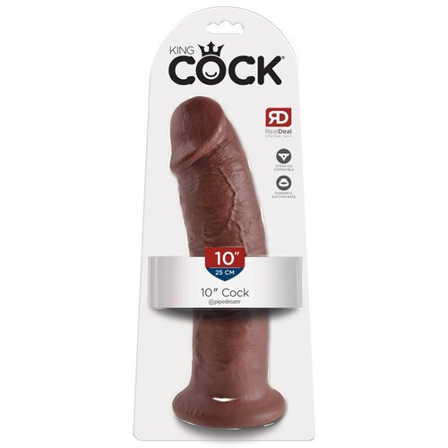 King Cock 10 - velik dildo z objemko (25 cm) - rjav Cene