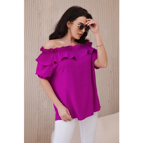 Kesi Włoski Spanish blouse with decorative ruffle dark purple Slike