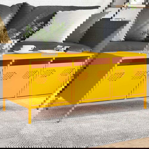 VidaXL Stolić za kavu boje senfa 101,5x50x43,5 cm hladno valjani čelik Slike