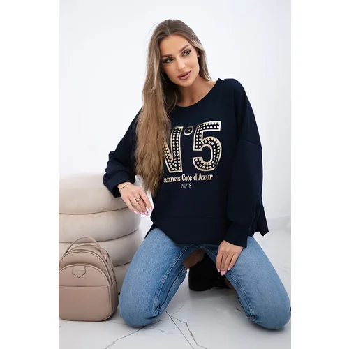 Kesi Włoski Printed sweatshirt buttery fabric navy blue