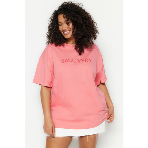 Trendyol Curve Plus Size T-Shirt - Pink - Oversize Cene