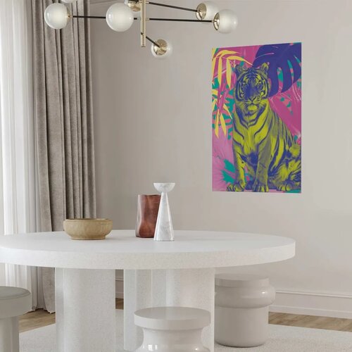  Plakat - Colorful Tiger - intense colors of a tiger surrounded by tropical plants 40x60 Bez okvira Slike