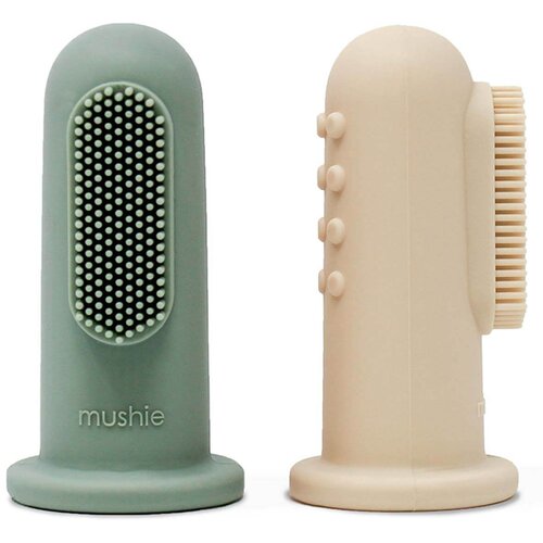 Mushie Finger Toothbrush otroška zobna ščetka za na prst Shifting Sand/Cambridge Blue 2 kos Cene