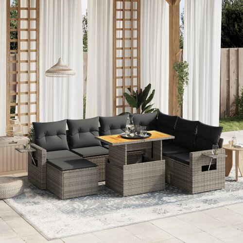 vidaXL 8-dijelni set vrtnih sofa od poliratana s jastucima sivi Cijene