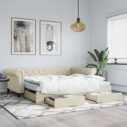  Dnevni krevet na razvlačenje krem 90 x 200 cm od umjetne kože Cijene