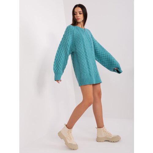 Fashion Hunters Turquoise knitted dress with cables Slike