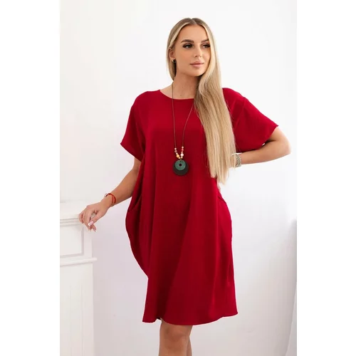 Kesi Women's dress with pockets and pendant - burgundy