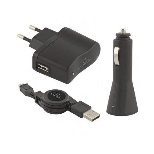  USB punjaci + microUSB kabl TITANUM, 3in1 set, DC 12-24V, AC 100-240V, out 5V/0,8A, TZ106 Cene