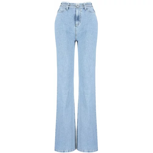 Trendyol Blue More Sustainable Waist Detailed High Waist Wide Leg Jeans