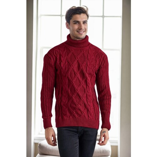 Dewberry 53285 Slim-Fit Fisherman Corded Thick Mens Sweater-BORDEAUX Slike