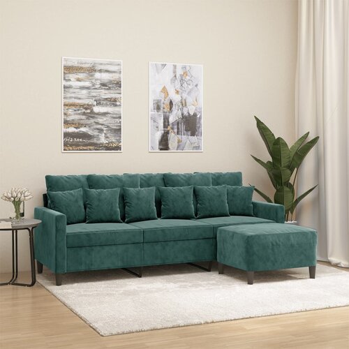 VidaXL Trosed s stolčkom za noge temno zelen 180 cm žamet Slike