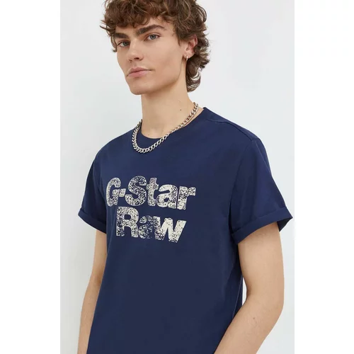 G-star Raw Bombažna kratka majica moški, mornarsko modra barva