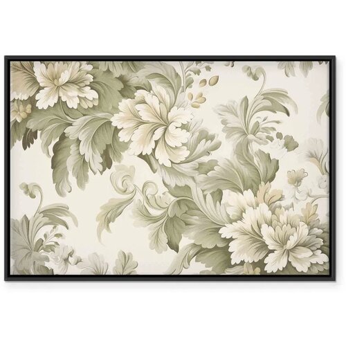  Slika - Retro Vintage Flowers in Delicate Cream and Green Colors 60x40 U crnom drvenom okviru Slike