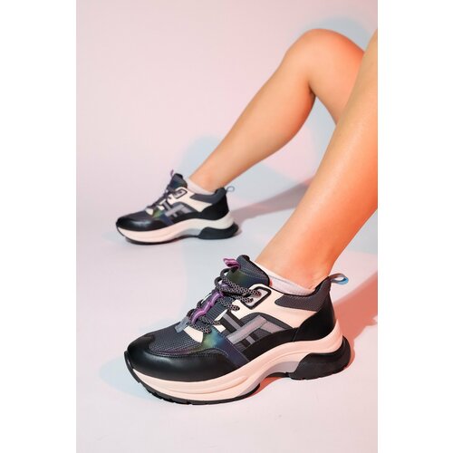 LuviShoes STERDA Black Green Women's Thick Sole Sports Sneakers Slike