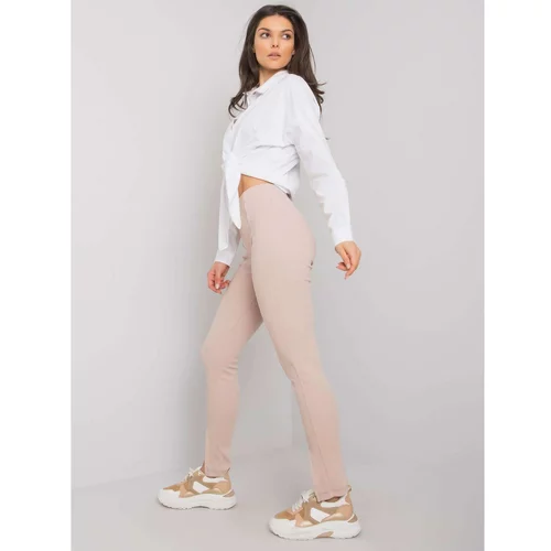 Fashion Hunters Light beige casual leggings with a slit from Grace RUE PARIS
