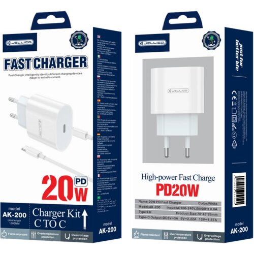 Jellico AK200 PD 20W STENSKI POLNILEC ZA APPLE IPHONE 11 12 13 14 1X USB-C, (5000337746) Cene