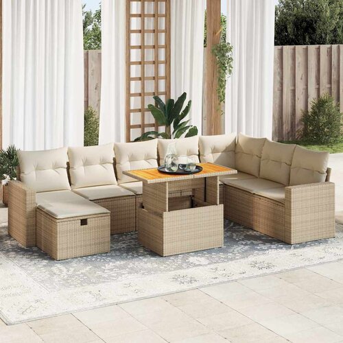vidaXL 9-dijelni set vrtnih sofa s jastucima bež od poliratana bagrem Cijene