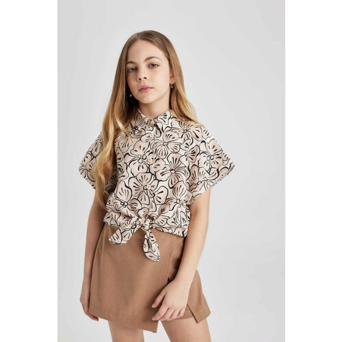 Defacto Girl Short Sleeve Patterned Crop Shirt Cene