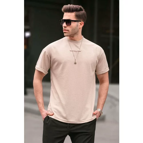 Madmext Beige Lycra Basic Men's T-Shirt 6060