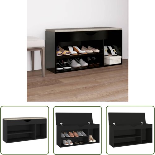 The Living Store Klop za čevlje z blazino črna 104x30x49 cm inženirski les - Klop Za Čevlje, (21744361) Cene