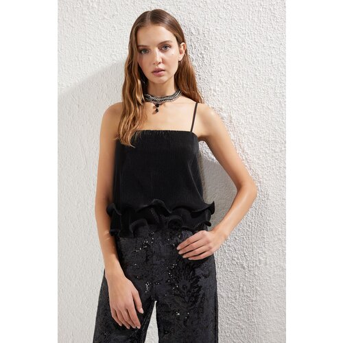 Trendyol Black Pleated Knitted Blouse Slike