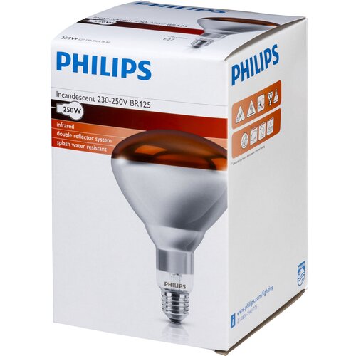 Philips infrared lamp BR125 IR 250W E27 230-250V Red - infracrvena žarulja Slike