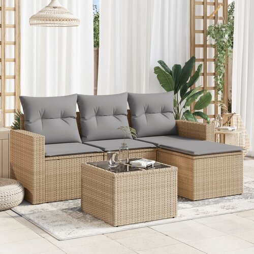 VidaXL 5-dijelni vrtni set sofa s jastucima bež od poliratana Slike