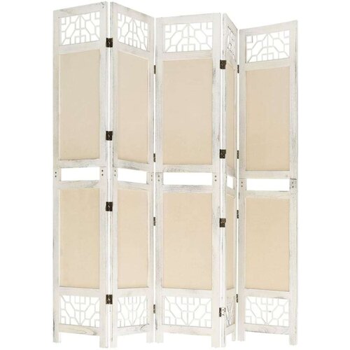 vidaXL Sobna pregrada s 5 panela krem 175 x 165 cm od tkanine Cene