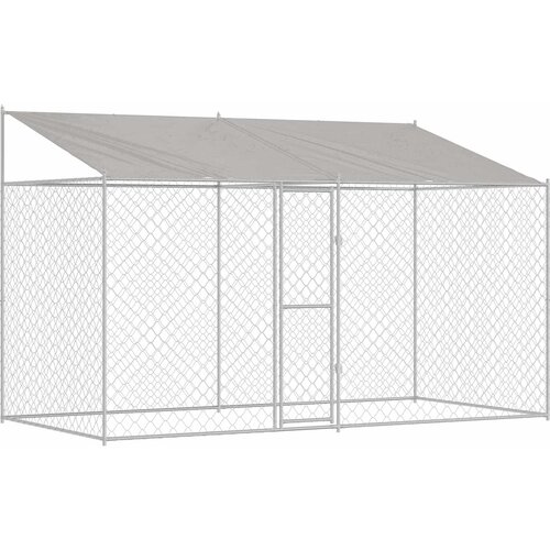  Kavez za psa s krovom Srebrno 400 x 200 x 256 cm Čelik i PE Slike