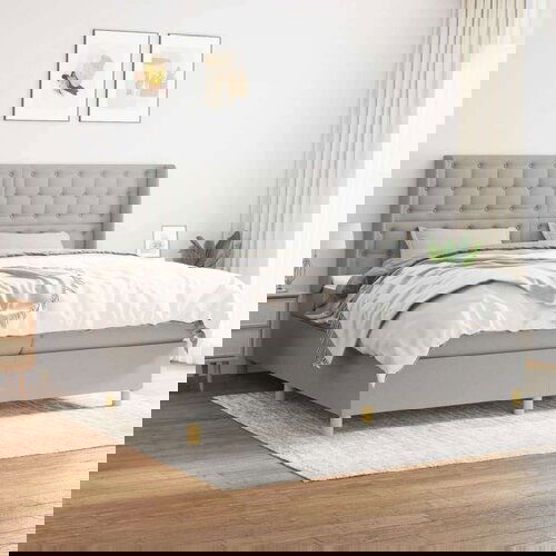  Box spring postelja z vzmetnico svetlo siva 200x200 cm blago, (20896982) Cene
