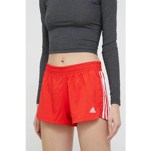 Adidas Sportske kratke hlače za žene, boja: crvena, glatke, visoki struk