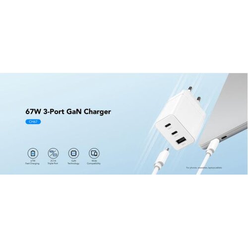 Cudy CH67_EU brzi punjač za telefone i tablete 2xUSB-C/1XUSB-A, 67W Cene