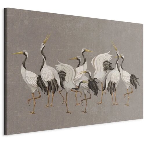  XXL slika - Crane dance – bright silhouettes of birds against a warm grey background with texture 260x173 Cene