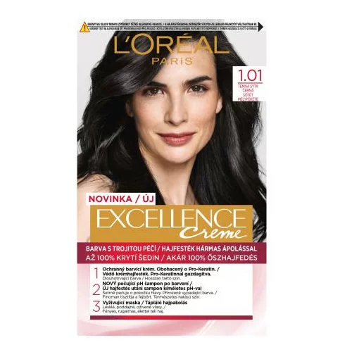 L'Oréal Paris Excellence Creme Triple Protection barva za lase barvani lasje 48 ml Odtenek 1,01 dark deep black za ženske