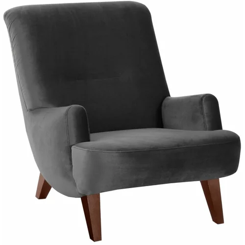 Max Winzer Antracitno siv fotelj z rjavimi nogami Brandford Suede