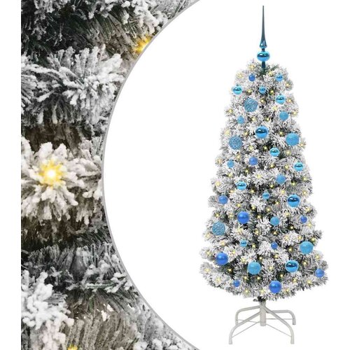 VidaXL Umjetno božićno drvce s nogom Zelena i bijela 150 cm PVC Slike
