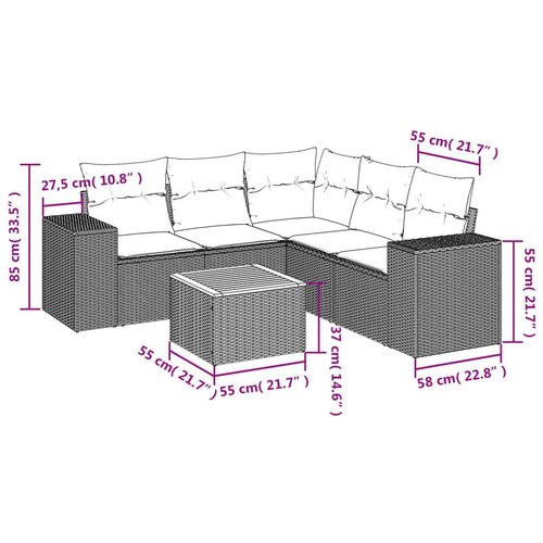  6-dijelni set vrtnih sofa s jastucima crni od poliratana Slike