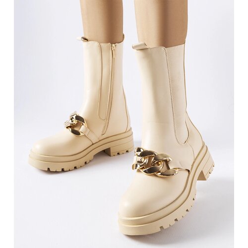 Gemre Beige ankle boots with chain Thierry Cene