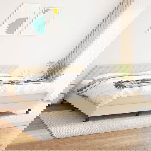 VidaXL Krevet s oprugama i madracem krem 180x200 cm od tkanine Slike