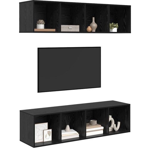  Set TV komoda 3 kom. Crni hrast Konstruirano drvo Crna 37 x 37 x 107 cm Slike